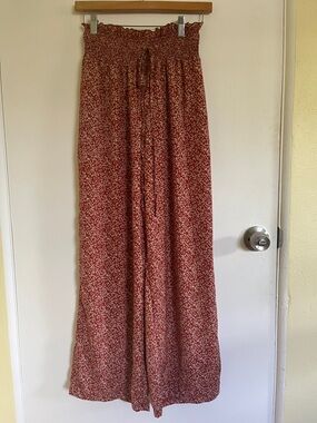 SHEIN Rust Floral Wide Leg Smocked-Waist Pants